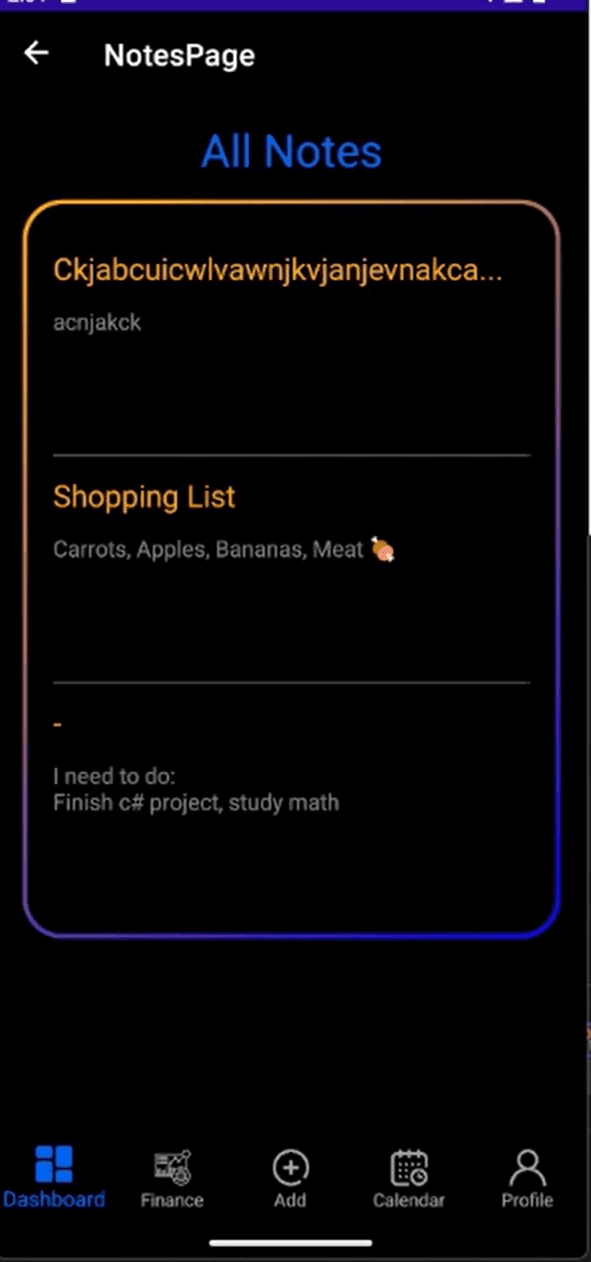 Notes List Screen